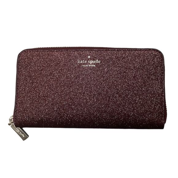 Kate Spade Clutch Leather Zip Wallet in Metallic Maroon - Picture 1 of 4